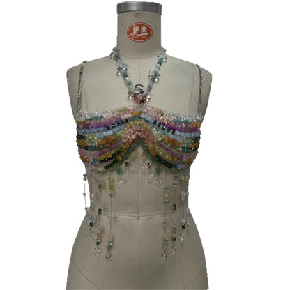 Women's Beading Vest Hollow Out Tops Body Beachwear Lingerie Harness Beaded  Bralette Neck Bra Bustier Bra Women Club Rave