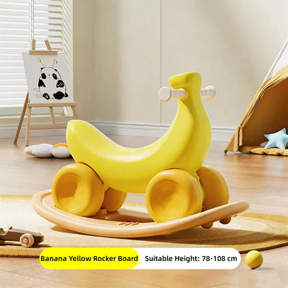 2 in 1 Banana Rocking Horse for Toddlers Baby Rocking Toy Birthday Gift for Boys Girls Ride on Toy with Detachable Balance Board