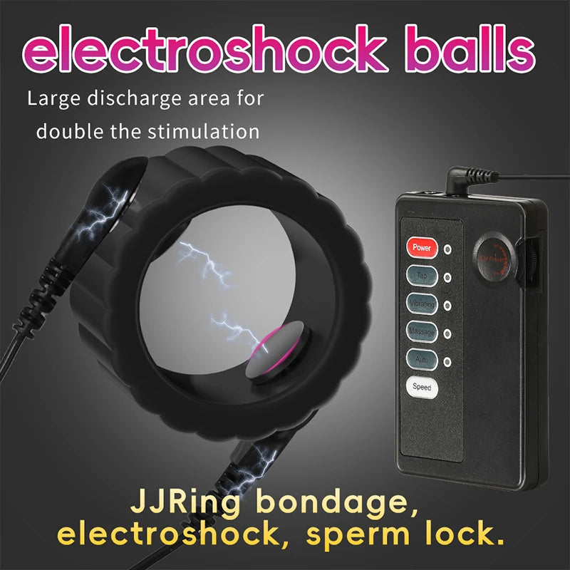 Electro Shock Silicone Penis Ring Bdsm Electric Stimulate Scrotal restraint Massage Cock Cage Masturbation Sex Toys For Men Gay