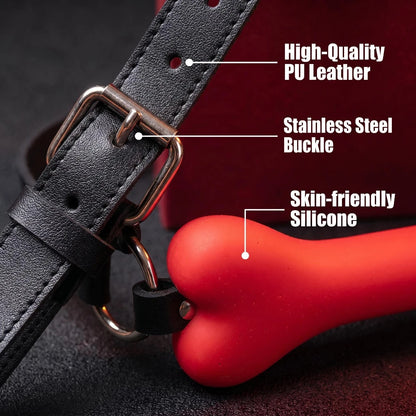 Leather Adjustable Harness with Nose Hook & Dog Bone Silicone Mouth Gag – Adult Sex Toy & Adult Game