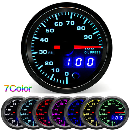 2" 52mm 7 Color LED Dual Display Gauge Boost PSI Boost BAR Water / Oil Temp Oil Pressure Voltmeter Air Fuel Ratio EGT Tachometer