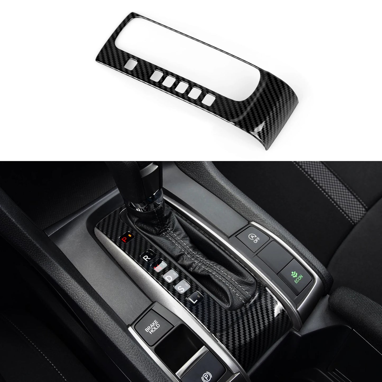 For Honda Civic 10th Gen (2016 -2021) Interior Accessories, Car Center Console Gear Shift Panel , Carbon Fiber ABS Trim Sticker