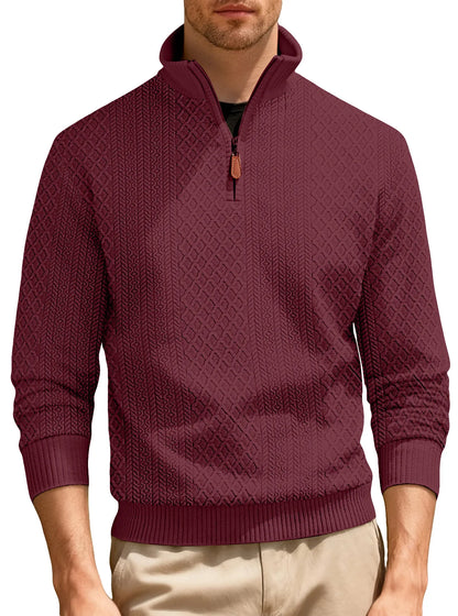 Men's Half Zip Knit Pullover Stand Collar Textured Sweatshirt Casual Top 2026