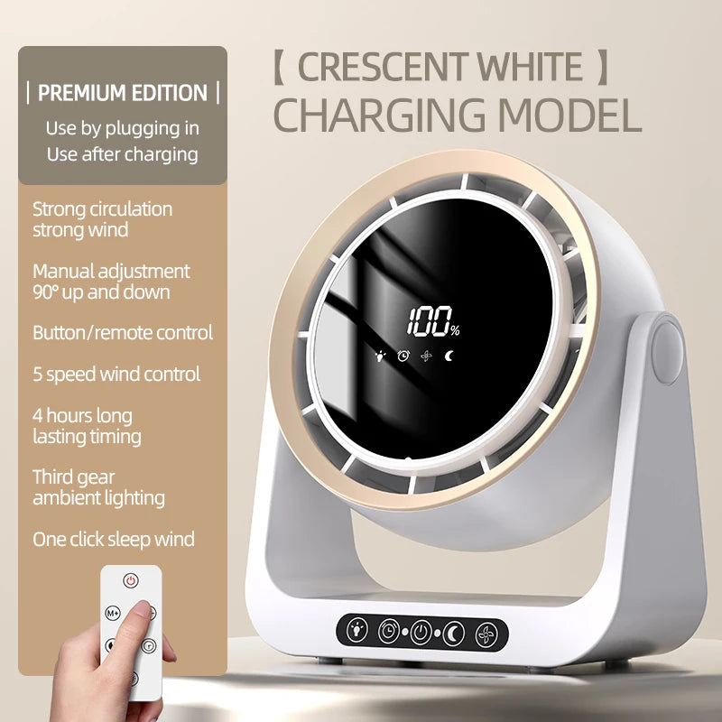 Desktop Circulating Fan 4000 mAh Large Capacity Rechargeable Mini Table Fan With Remote Control Wall-mounted Fan With NightLight