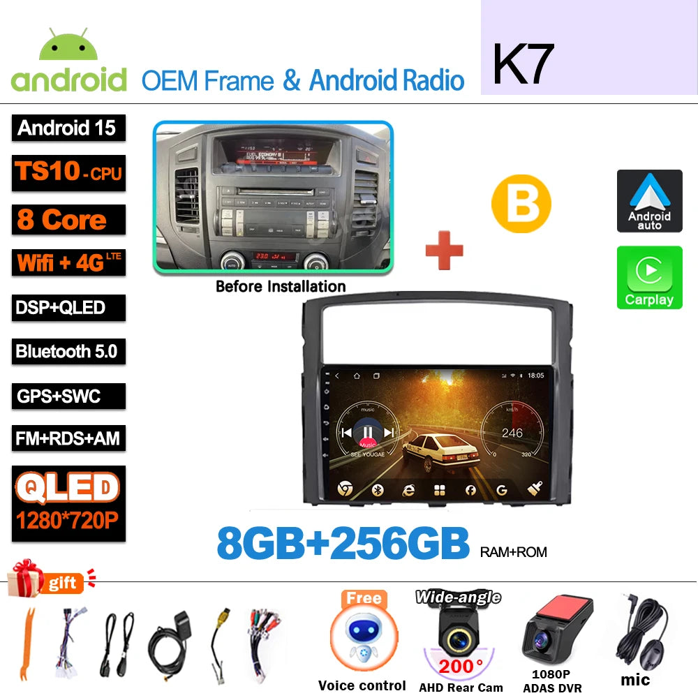 Android 16Carplay For Mitsubishi Pajero 4 V80 V90 2006 2007 -2014 Car Radio Video GPS Navigation Player Unit Multimedia Stereo