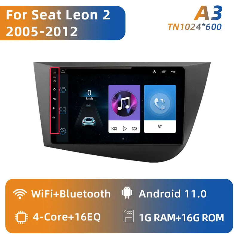 Jundof 2 Din Android 12 For Seat Leon 2 MK2 2005-2012 Car Radio Multimedia Video Player Carplay Stereo Autoradio DVD IPS Screen