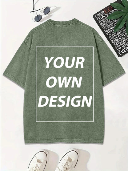 Personalized Custom Your Photo T Shirt Mens Summer Cotton Washed T-Shirt Breathable Fashion Short Sleeve Street Casual Retro Top