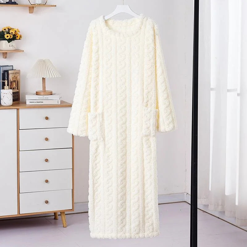 Thick Coral Fleece Robe Women's Sleepwear Long Sleeve Loose Home Clothes Autumn Winter Warm Pyjamas OENY Brand Spring Listing