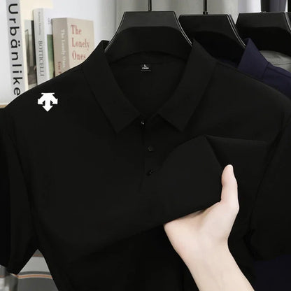 Brand Ice Silk Short sleeved Men's Printed Polo Shirt Fashion Sports Top Summer Comfortable Breathable Leisure High end T-shirt