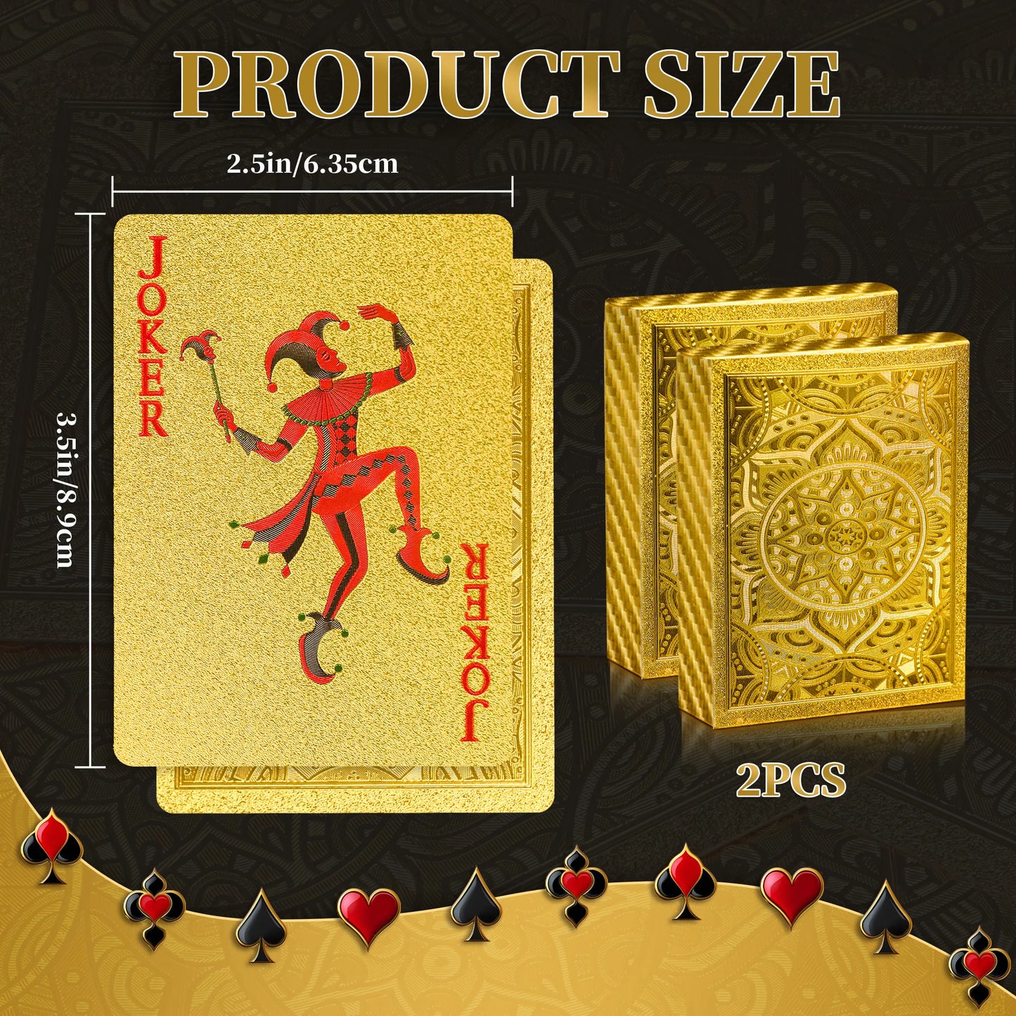 Gold Size Playing Cards | 1/2/4 Pack Plastic Waterproof Poker Set | Professional Board Games | Adult Game Gift for Holidays, Vac