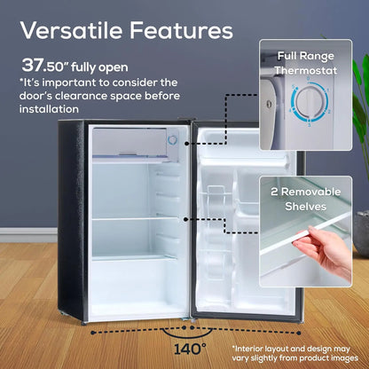 3.2 Cu.Ft. Mini Fridge with Freezer - Single Door Compact Refrigerator with Glass Shelves for Homes