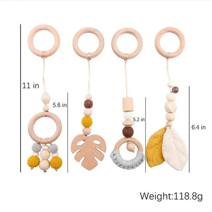 1Set Wooden Rattle Teethers Baby Toys Play Gym Mobile Newborn Sensory Structure Baby Nursing Gifts Handmade Stroller Accessories