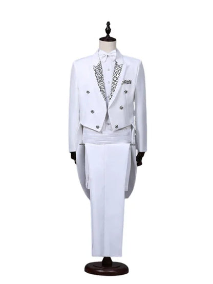 Men's Tailcoat Classic Modern White and Black Basic Style Mens Suit with Tailcoat Singer Magician Stage Jacket Outfits