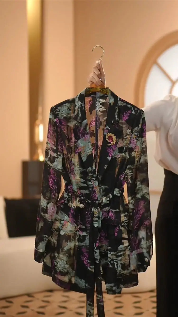Elegant Fashion Floral Print Lightweight Suit Jacket And Pants Set Women's Summer Slimming Two-Piece Suit Korean Style