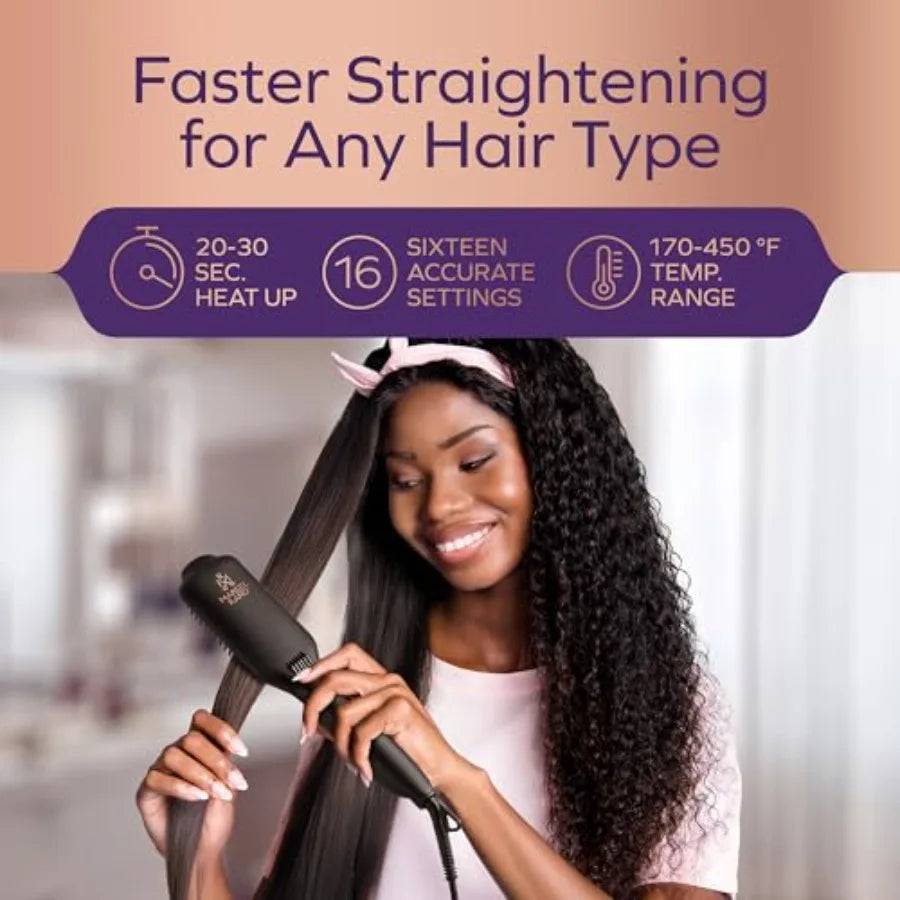 Professional Dual Voltage Hair Straightener Brush, Hair Straightening Brush w/Ions for Healthy, Anti Frizz, Flat Iron Comb w/ 1