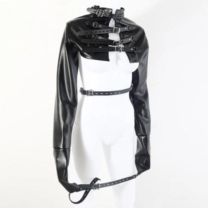 BDSM PU Leather Arm Restraint Straightjacket Bondage Slave Jacket for Women Men Adult Sex Toy Role Play Fetish Gear Tool