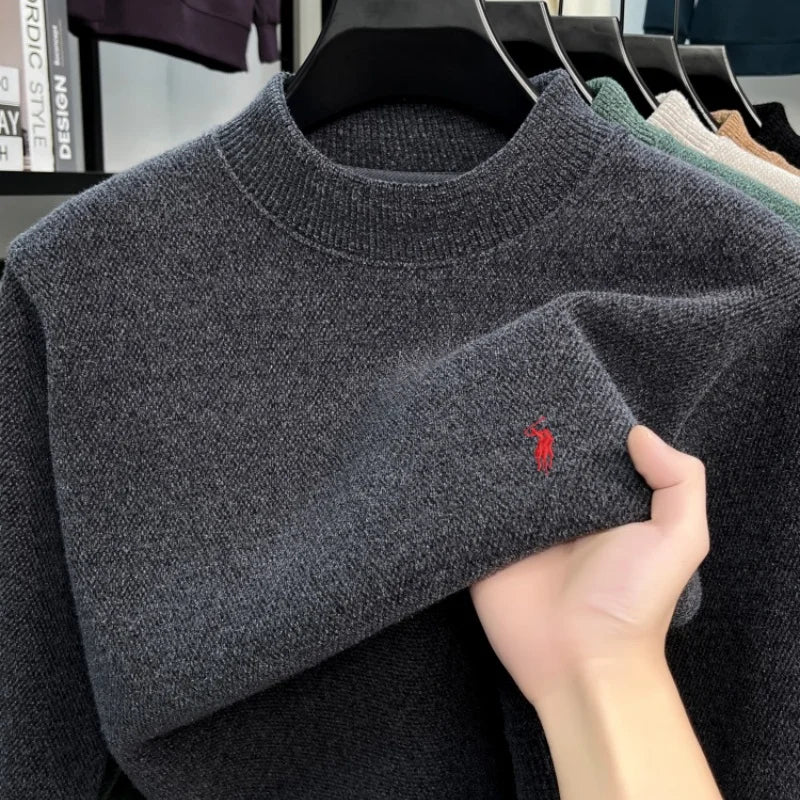 High end designer's new men's round neck fashion brand Paul Pony embroidery luxurious winter plush thick warm knitted pullover