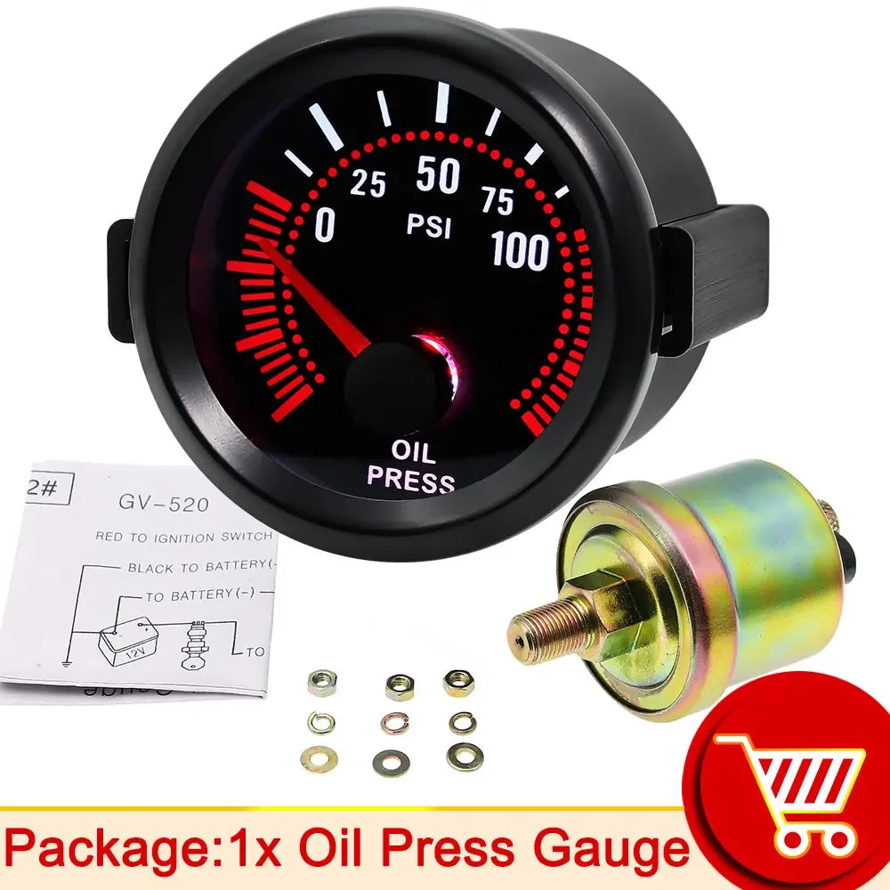 2" Turbo Boost Gauge 52mm Smoke Lens with Sensor Boost Gauge Bar Psi/Vacuum/Water Temp/Oil Pressure/Voltmeter/Tachometer RPM