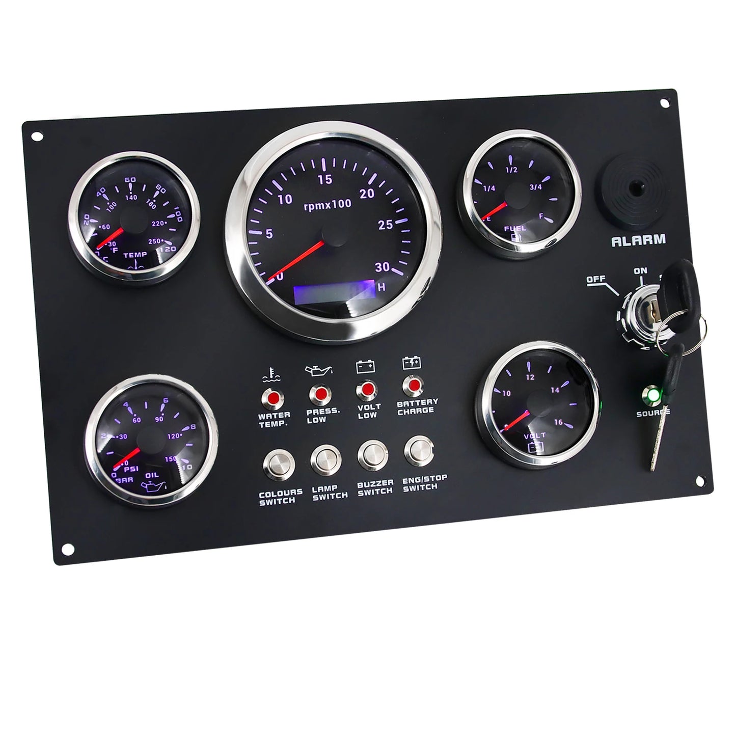 Boat Dashboard 5 Gauge Set Switch Panel 85mm Tachometer 3000rpm-8000rpm+52mm Voltmeter Oil Press Fuel Level Meter Customized