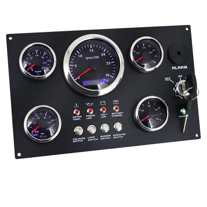 Boat Dashboard 5 Gauge Set Switch Panel 85mm Tachometer 3000rpm-8000rpm+52mm Voltmeter Oil Press Fuel Level Meter Customized