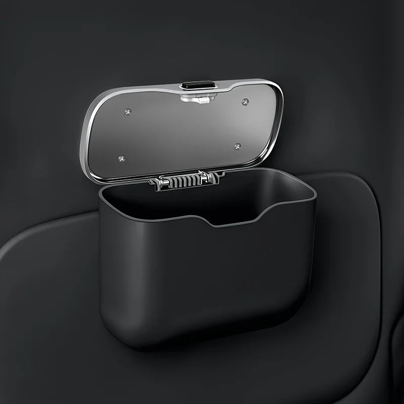 1pcs  Hanging Multifunctional Car Trash Can with Lid Button Wet Dry Use Auto Interior Storage Organizer Bin