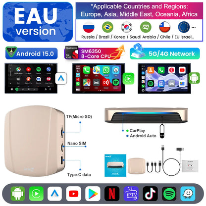 Ultra box 8GB+128GB 5G netAndroid 15.0 SM6350 Ai Box CarPlay Wireless Android Auto Wireless Adapter Support Youtube Netfilx IPTV