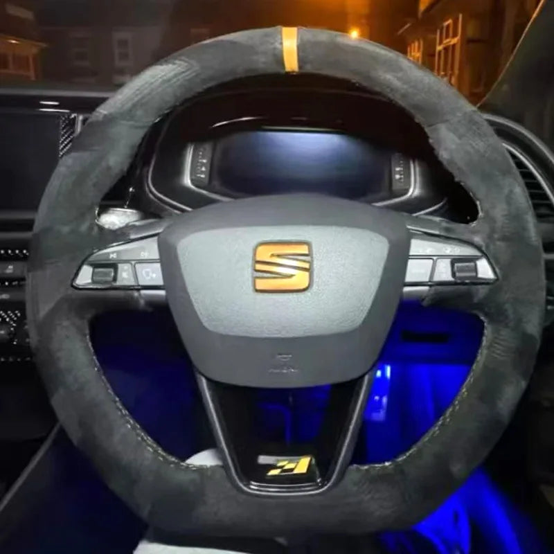 DIY copper stripe suede Car Steering Wheel Cover for Seat Leon FR CUPRA Ibiza Alhambra Line Arona Ateca Toledo 2014-2020