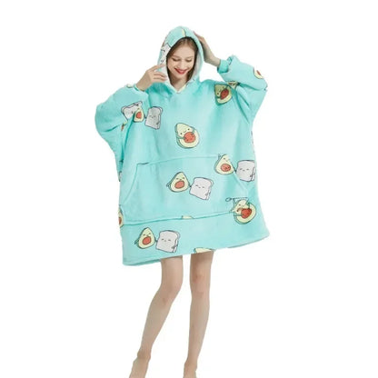 Winter Hoodies Sweatshirt Women Men Pullover Fleece Giant TV Oversized Blanket with Sleeves Robe Wearable Blankets