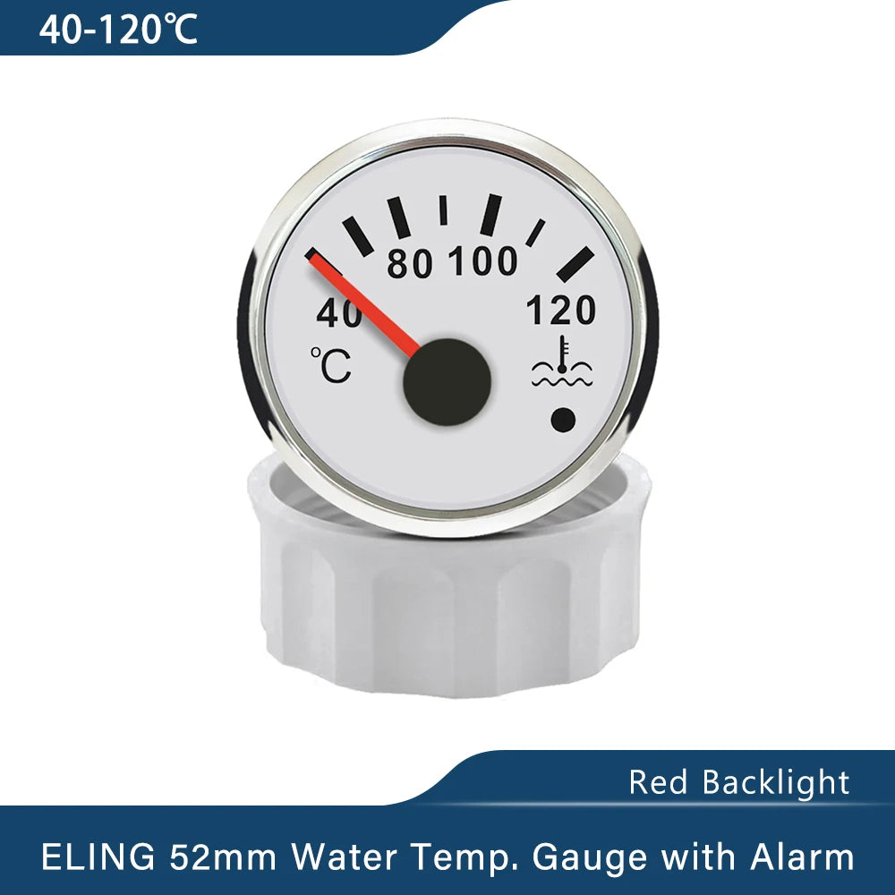 ELING 52mm Water Temperature Gauge 40-120℃ with Red Backlight and Light Alarm for Car Motorcycle Boat Truck Yacht Universal