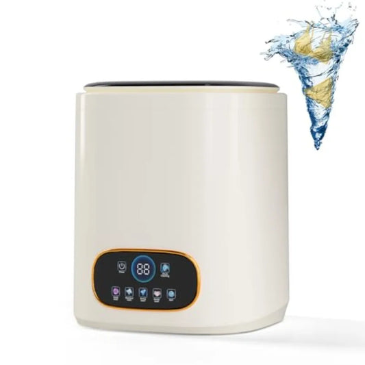 Portable fully automatic washing machine for apartments, dorms, RVs travel; ABS plastic body; white; 9L capacity, LCD touch con