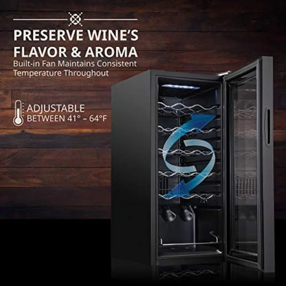 Wine cooler for home bar use, stainless steel, black, 18-bottle capacity with lock, digital temperature control 41F64F,glass do