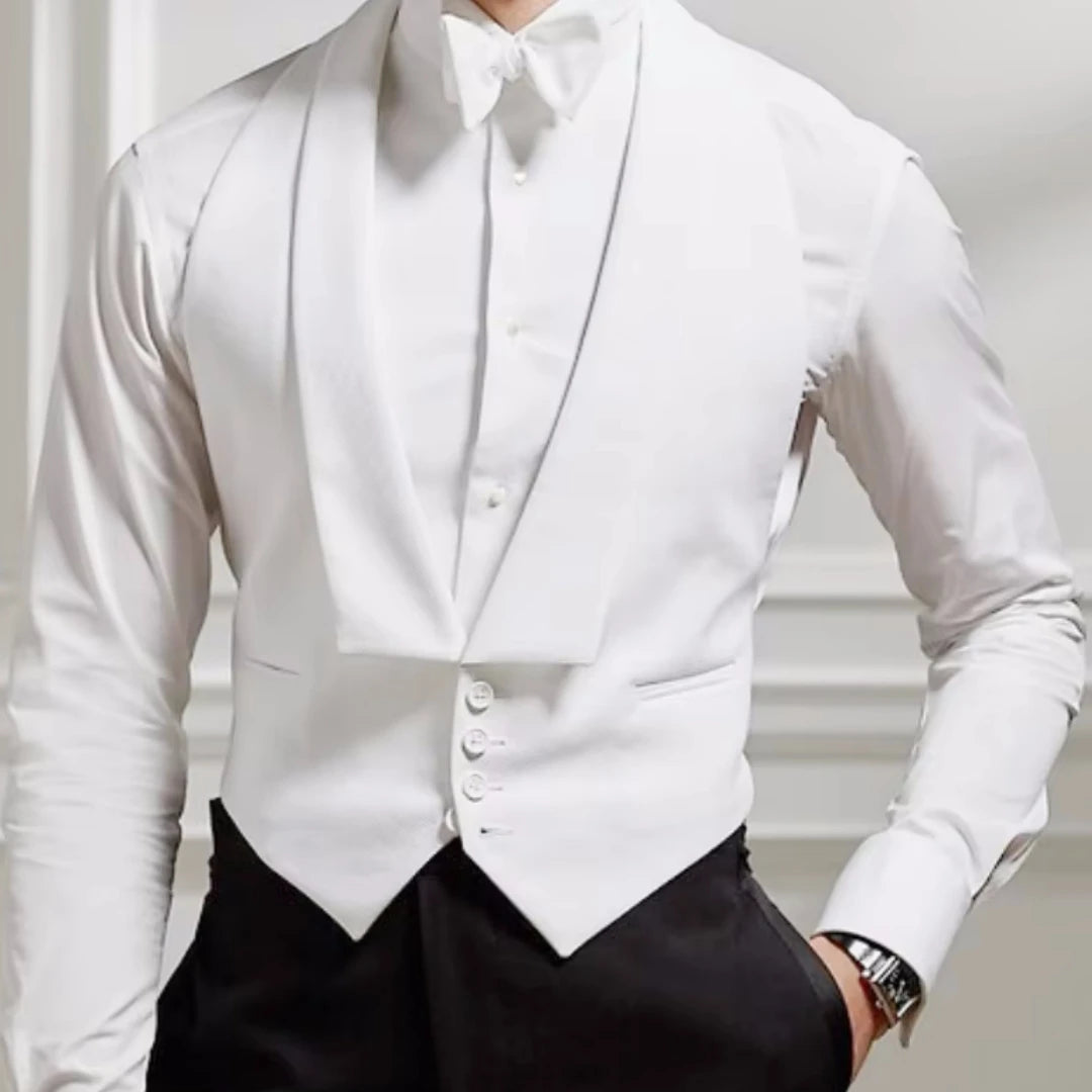 Men Vest White Single Button Solid With Lapel Waistcoat Suit For Wedding Birthday Banquet Party Business Work Men Suit Vest
