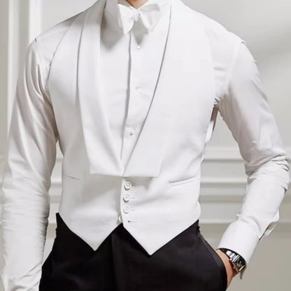 Men Vest White Single Button Solid With Lapel Waistcoat Suit For Wedding Birthday Banquet Party Business Work Men Suit Vest