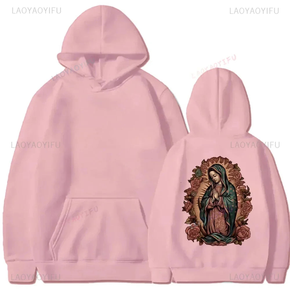 Men's Casual Hoodie with Virgin Mary Print Kangaroo Pocket Long Sleeve Pullover for Fall/Winter Autumn and Winter Keep Warm