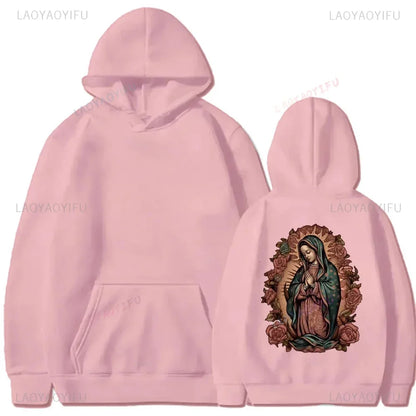 Men's Casual Hoodie with Virgin Mary Print Kangaroo Pocket Long Sleeve Pullover for Fall/Winter Autumn and Winter Keep Warm