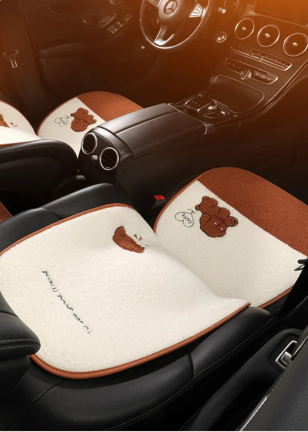 5 Seats Funny Puppy Car Seat Cover Fleece Fabric PU Leather Warm Comfortable Quick Installation Fits Most Cars