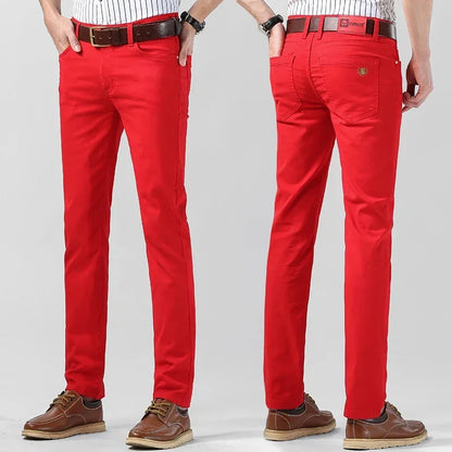 5 Colors Men's Colorful Denim Stretch Stretch Jeans Elastic Yellow Pink Red Slim Male Clothing Simple Business Denim Trousers