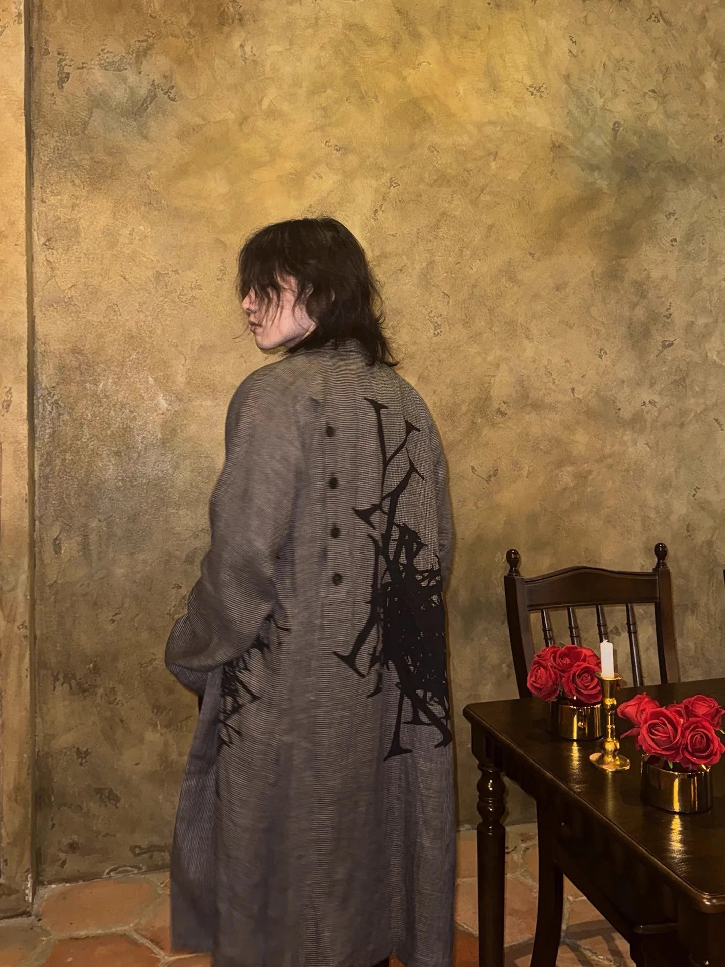 FANDISHI   wool blend Print Men's trench coat