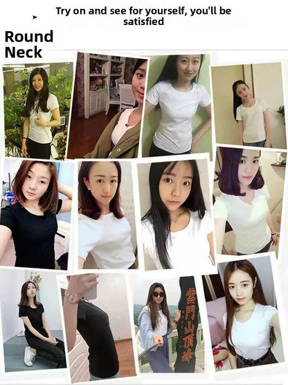Summer Women's Slim Fit Short Sleeve T-Shirt Half Sleeve Base Shirt Versatile Base Layer Top Quality Polyester Fiber Commute ...