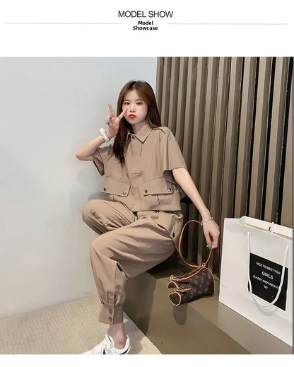 Fashionable Youthful Workwear Career Two-Piece Set Summer New Light Maturity Hepburn Style Quality Polyester Fiber Long Pants