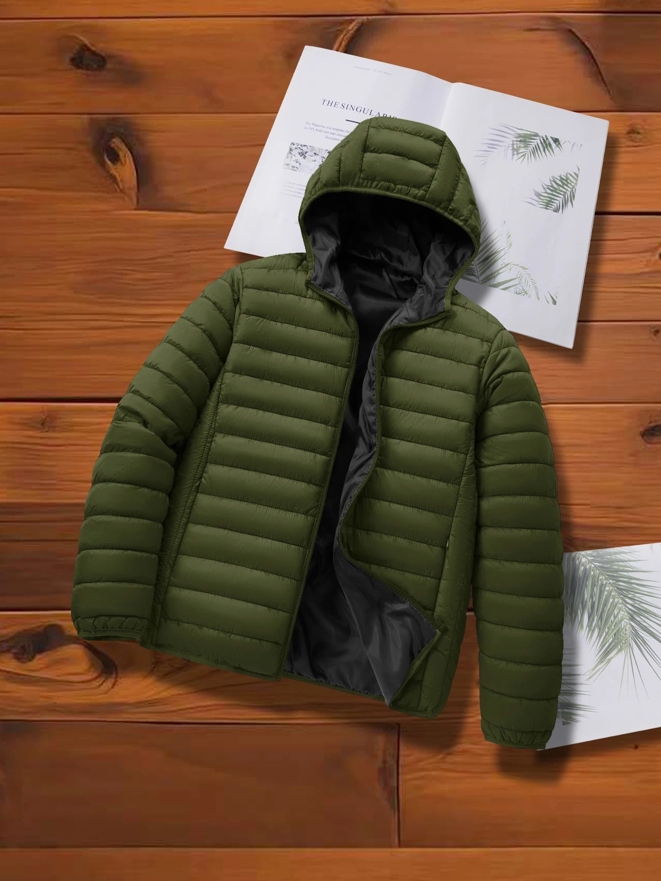 Men's Autumn and Winter Casual Cotton Jacket with Hood, Lightweight Ribbed Jacket Suitable for Outdoor Sports, Leisure and Warmth
