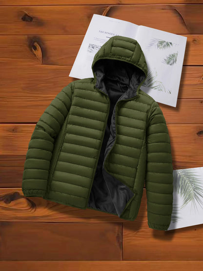 Men's Autumn and Winter Casual Cotton Jacket with Hood, Lightweight Ribbed Jacket Suitable for Outdoor Sports, Leisure and Warmth