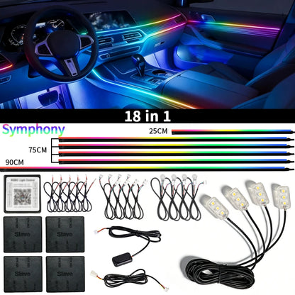 Symphony Streamer Car Ambient Light Interior LED Full Color RGB Neon Acrylic Strip Atmosphere Lighting Kit App