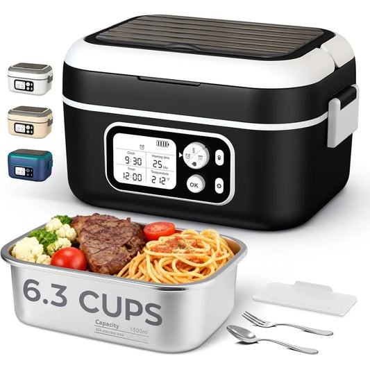 Portable Electric Lunch Box, 6.3 Cups, 100W, 24000mAh Battery, Self-Heating, Includes Cutlery, Insulated Bag & Divider for Adult