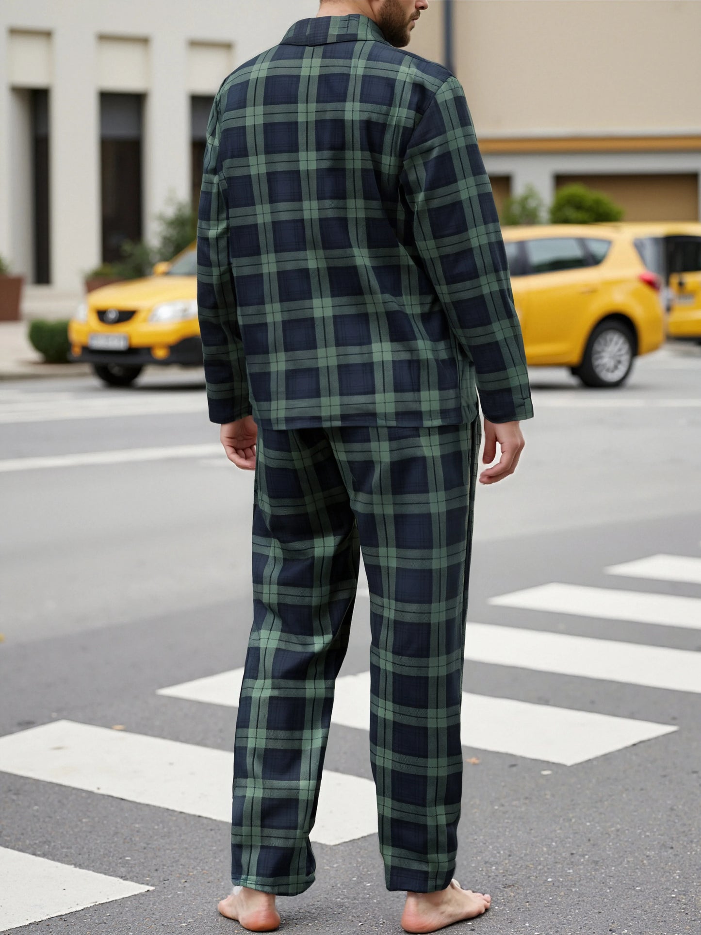 Mens Plaid Pajama Sets Sleep Pajamas for Men Pjs Set Soft Lounge Sleepwear Pj Bottoms with Pockets Pjs Shirts