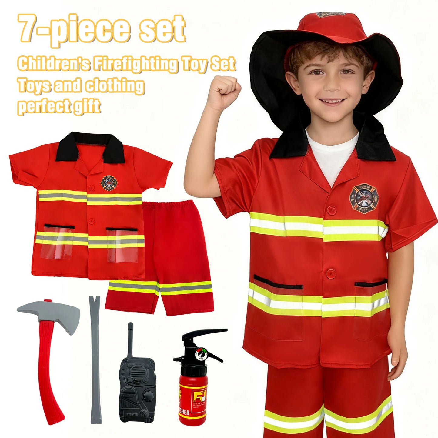 7-Piece Children's Fire Rescue Toy Set, Pretend Play Firefighter Tool Toy Set, Role-Playing Costume, Boy's Toy, Holiday Costume, Birthday Gift, Holiday Gift, Christmas Gift, Halloween Gift