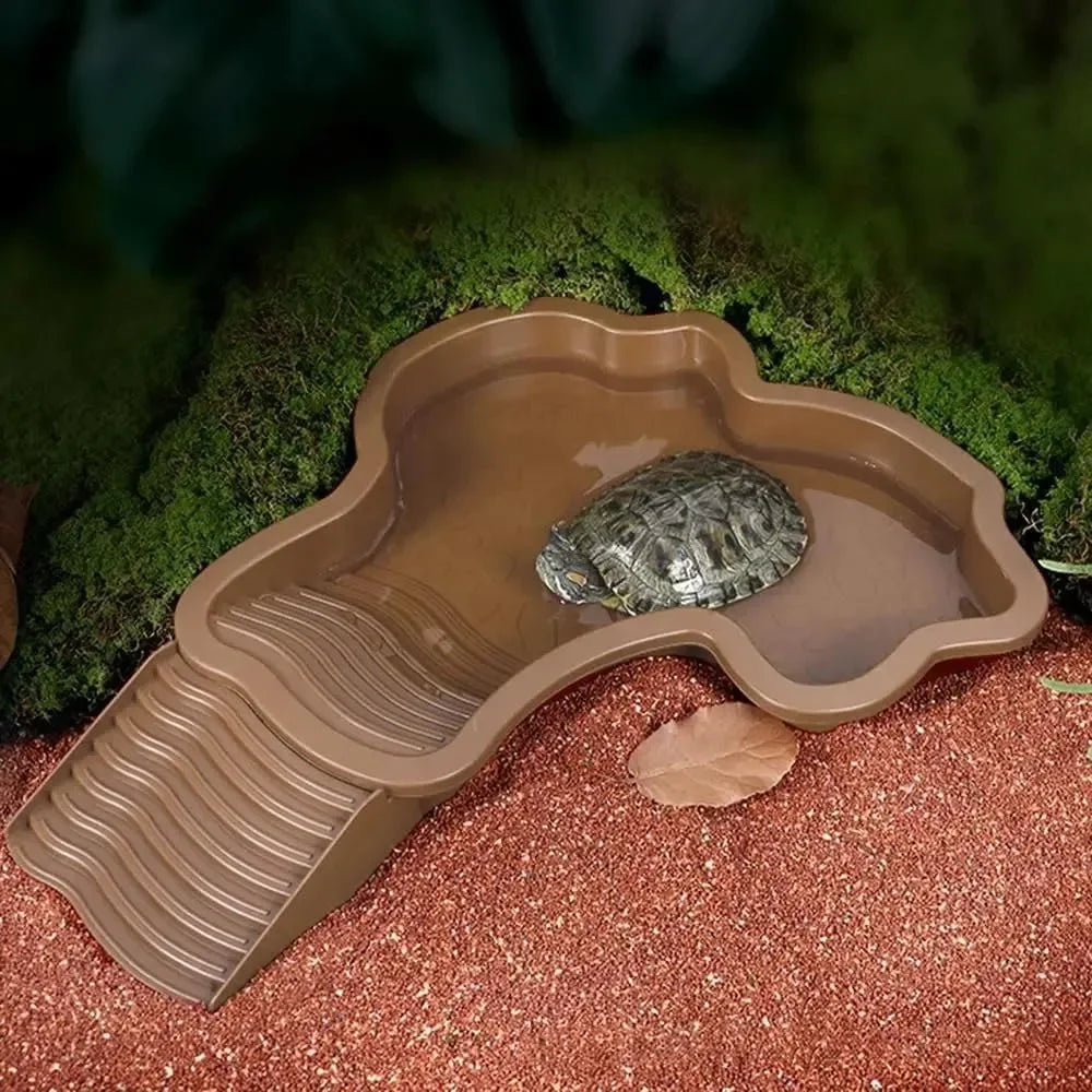 Turtles Bathing Pool Water Bowl with Slip Proof 35x28.50cm Friendly Habitat with Steps for Reptiles Resting and Soaking