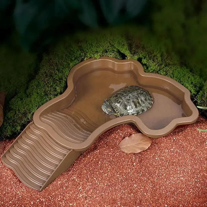 Turtles Bathing Pool Water Bowl with Slip Proof 35x28.50cm Friendly Habitat with Steps for Reptiles Resting and Soaking