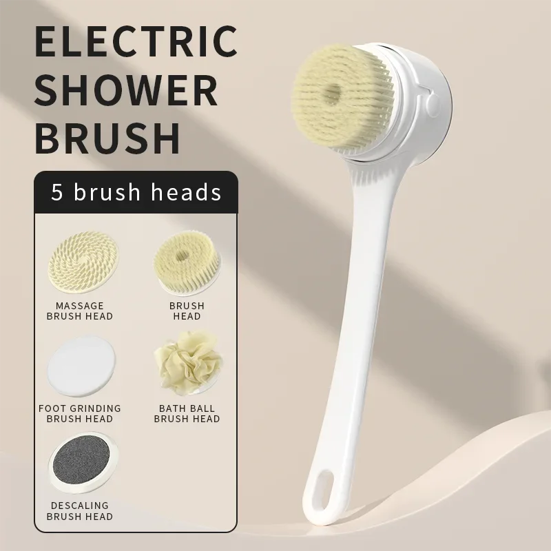 2026 Digital Display Electric Long Handle Bath Brush Automatic Rotating Back Scrubber USB Rechargeable Body Exfoliating Mud Remo