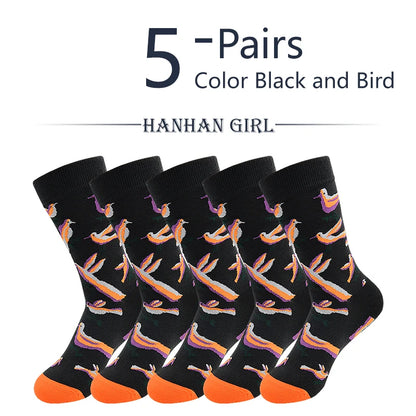 5 Pairs New Arrivals Combed Cotton Women Socks Unisex Cute Floral Styles 8 Color Happy Funny Casual Female Breathable Crew Socks
